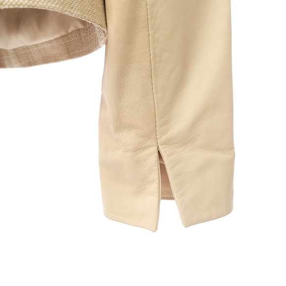 DANIER ITALIAN LEATHER/Tweed Jacket Stand Collar Faux Welt Pockets Cream Sz XS - Picture 3 of 11